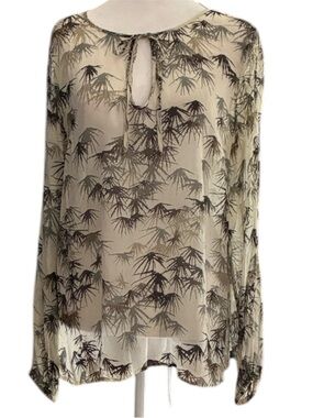 Tommy Bahama Silk Sheer Keyhole Botanical Blouse - Cream and Black size M